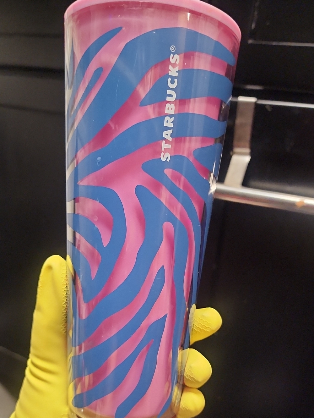 Starbucks Pink and Blue Zebra Stripe Tumbler